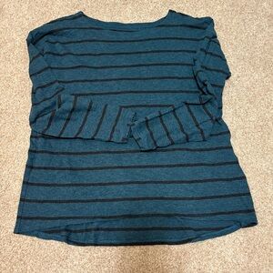 Eileen Fisher Striped Teal and Black Women's Top, 100% Cotton size small
